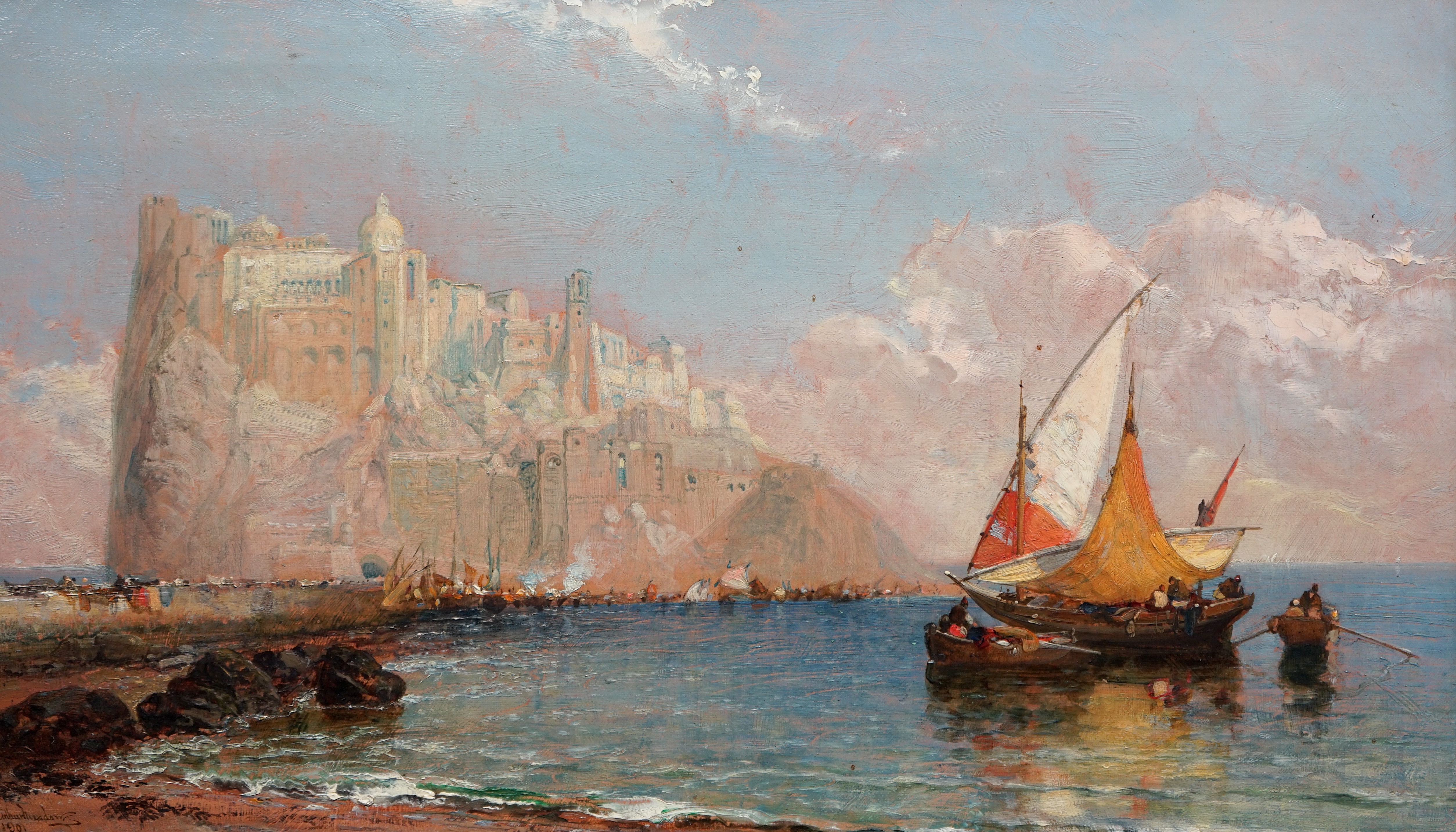 Arthur Joseph Meadows (English, 1843-1907), 'Ischia - Bay of Naples 1901', oil on canvas, 29 x 50cm